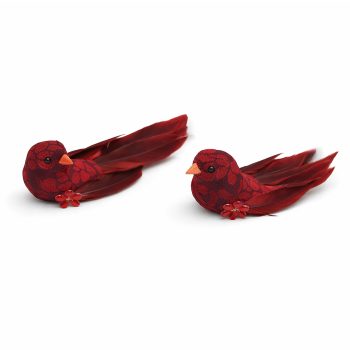 BIRD 5" BURGUNDY FABRIC/FEATHER W/SEQUINS 2 STYLES