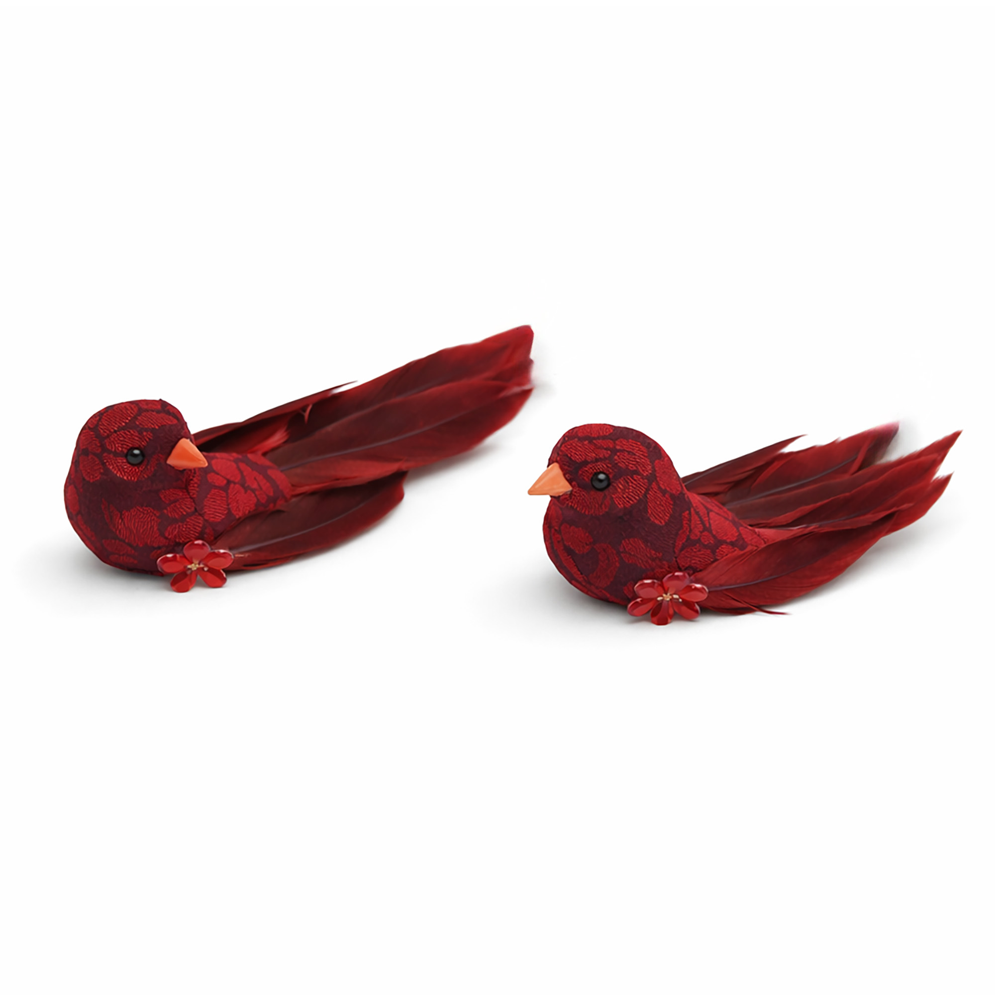 BIRD 5" BURGUNDY FABRIC/FEATHER W/SEQUINS 2 STYLES