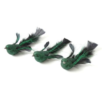 BIRD 6.5" DARK GREEN FEATHER W/GLITTER 3 STYLES
