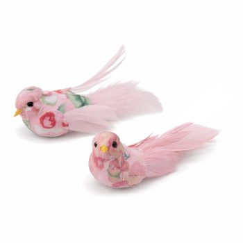 BIRD 5" LIGHT PINK FABRIC/FEATHER 2 STYLES