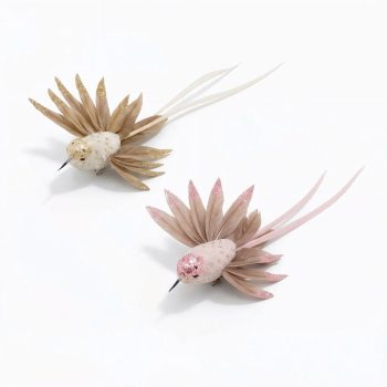 HUMMINGBIRD 7" PINK/CHAMPAGNE FABRIC/FEATHER W/GLITTER 2 STYLES