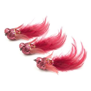 BIRD 6.5" OLD PINK FEATHER W/GLITTER/SEQUINS 3 STYLES