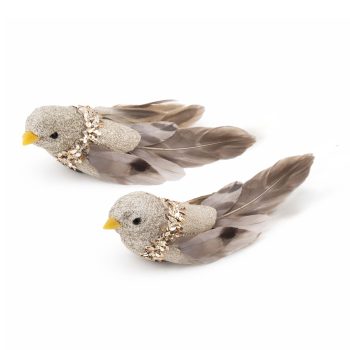 BIRD 5.5" CHAMPAGNE FEATHER W/GLITTER/SEQUINS 2 STYLES