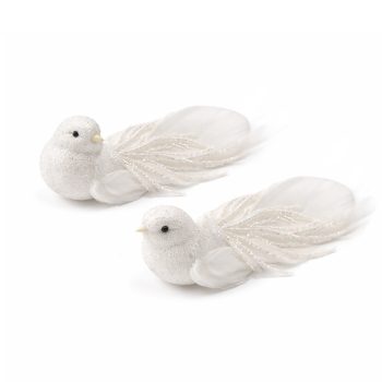 BIRD 6" WHITE FEATHER W/GLITTER 2 STYLES