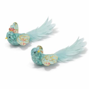 BIRD 5.5" BLUE FABRIC/FEATHER W/GLITTER 3 STYLES