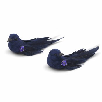 BIRD 5" DARK BLUE FABRIC/FEATHER W/SEQUINS 2 STYLES