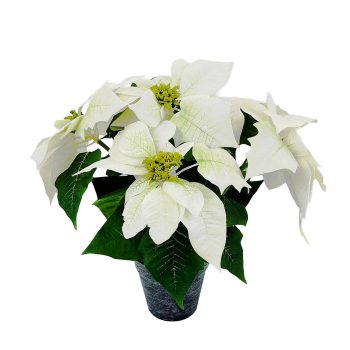 POINSETTIA POT 15" WHITE FABRIC/PE