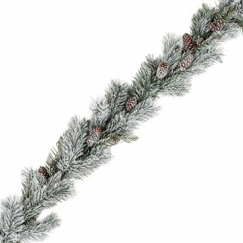 GARLAND MIXED NEEDLE PINE 5' FLOCKED W/PINE CONE