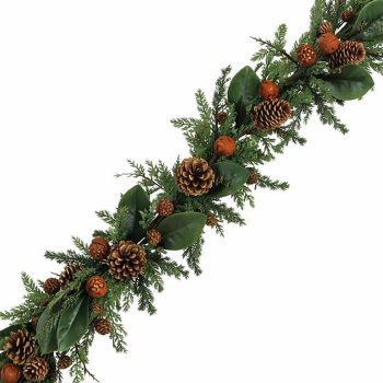 GARLAND CEDAR/MAGNOLIA LEAVES 5' W/BELLS & PINE CONES GREEN/NATURAL