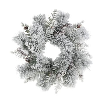 WREATH MIXED NEEDLE PINE FLOCKED 24" W/PINE CONE