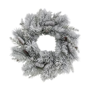 WREATH MIXED NEEDLE PINE FLOCKED 28" W/PINE CONE