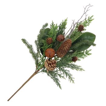 SPRAY CEDAR/MAGNOLIA LEAVES 19" W/BELLS & PINE CONES GREEN /NATURAL