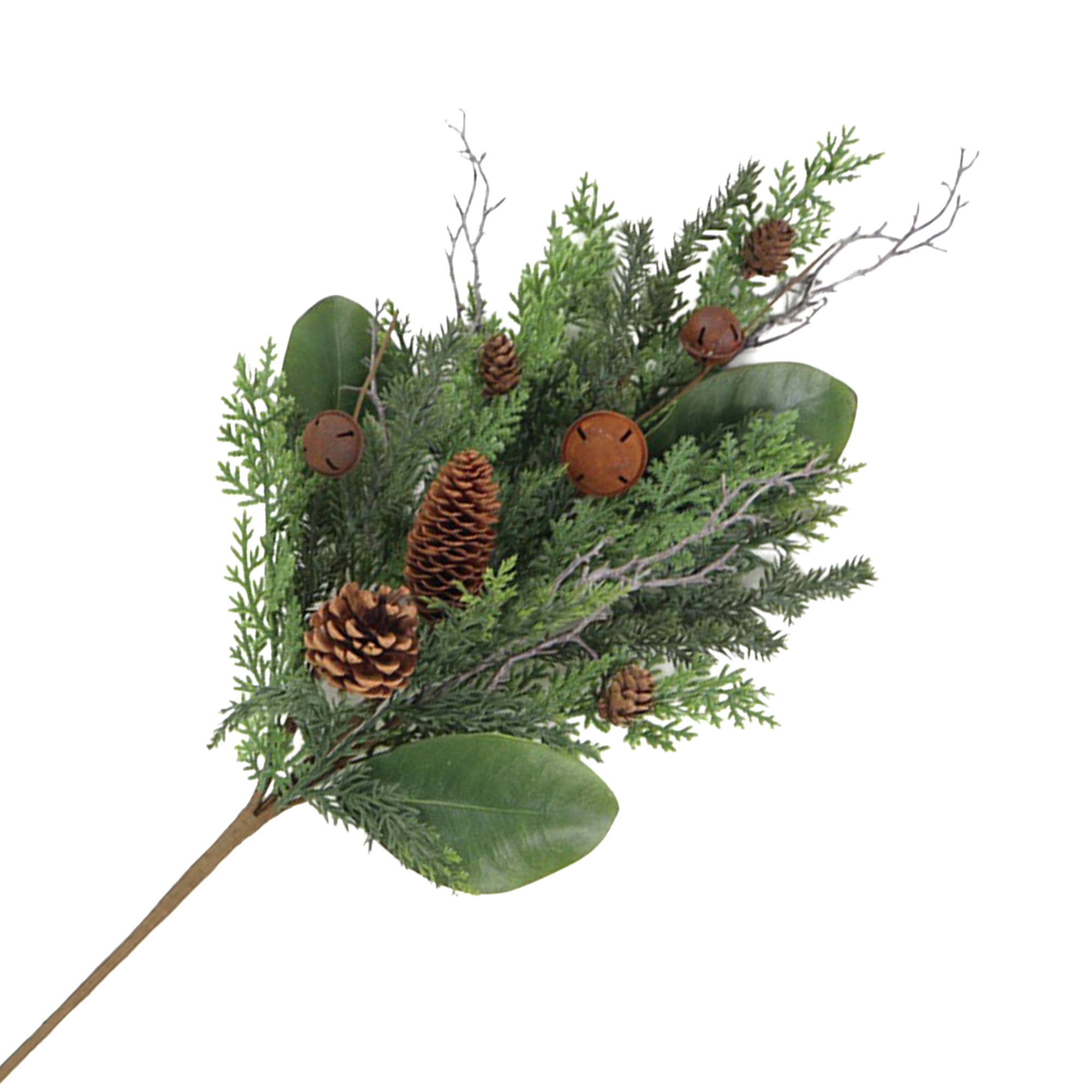 SPRAY CEDAR/MAGNOLIA LEAVES 31" W/BELL & PINE CONES GREEN/NATURAL