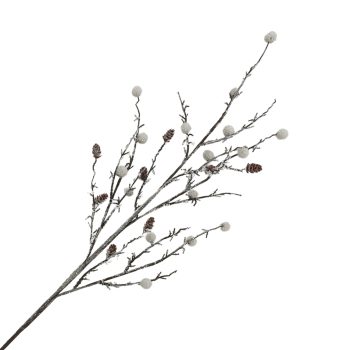 SPRAY MINI PINE CONE/POD 28" FROSTED BROWN/WHITE