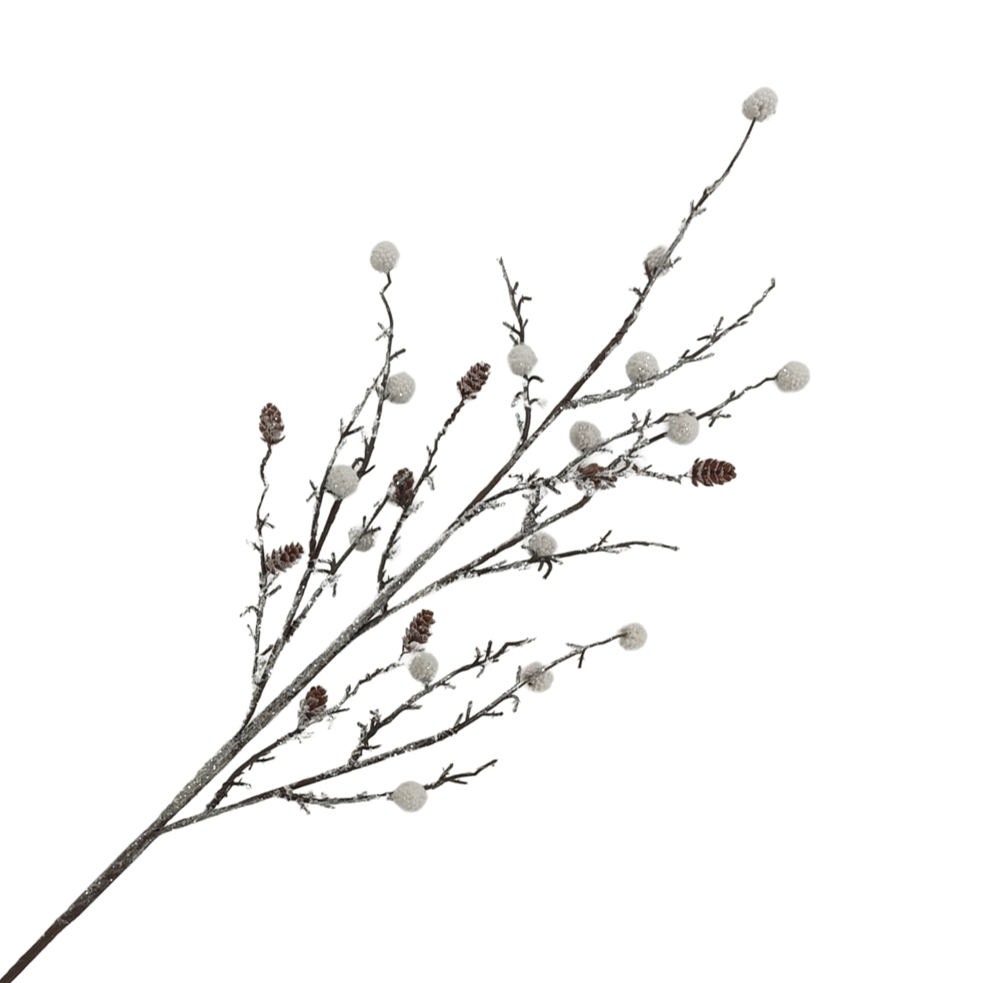 SPRAY MINI PINE CONE/POD 28" FROSTED BROWN/WHITE