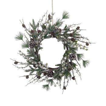 WREATH NEEDLE PINE W/MINI PINE CONE 24" GREEN PLASTIC/FOAM