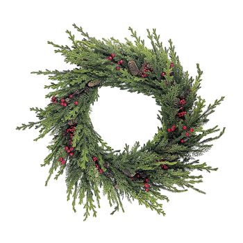 WREATH SPRUCE 32" GREEN W/RED BERRIES PE