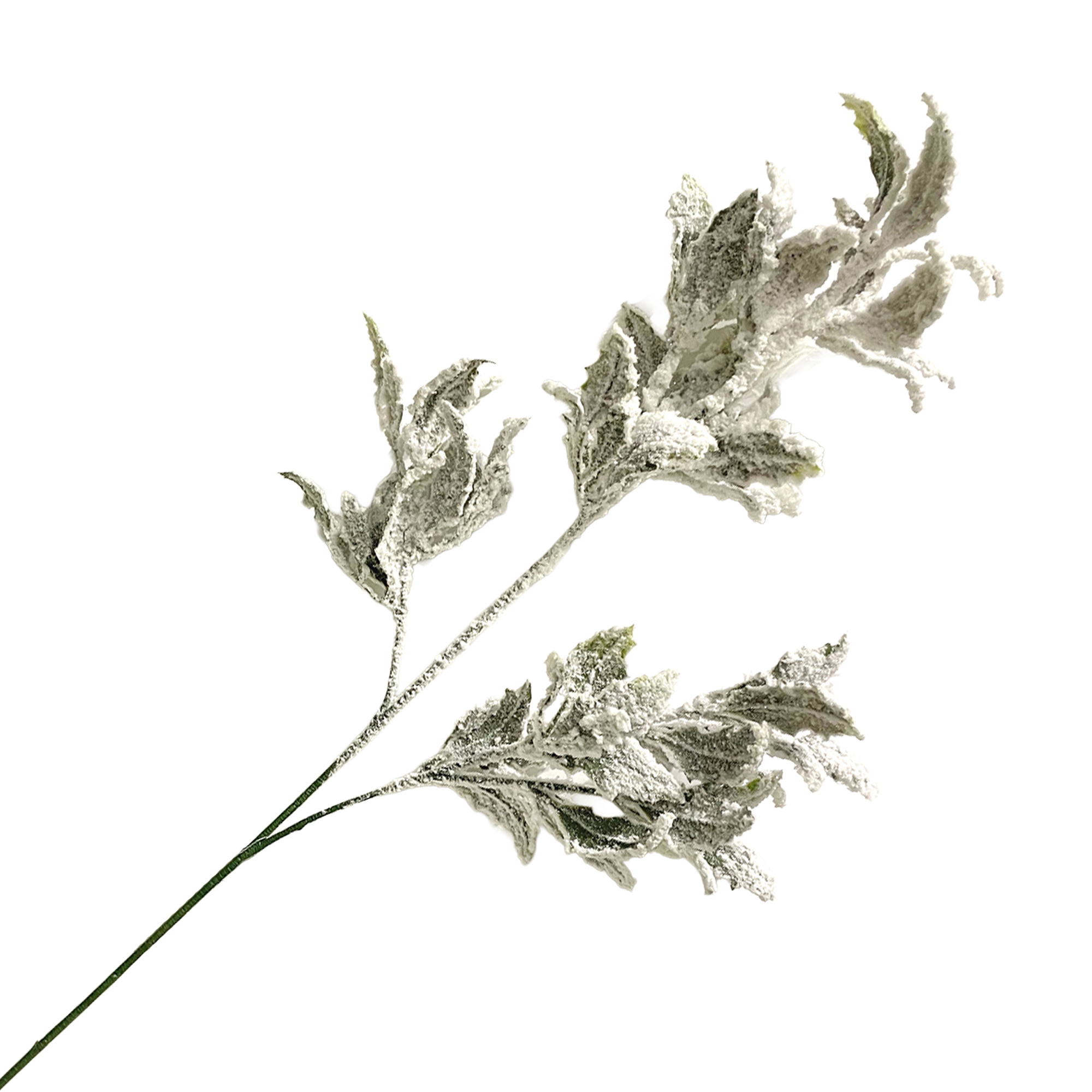 SPRAY FLOCKED HOLLY LEAF GREEN/WHITE 33"