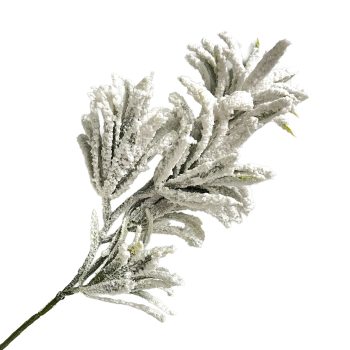 SPRAY FLOCKED FLOWER LEAF GREEN/WHITE 18"