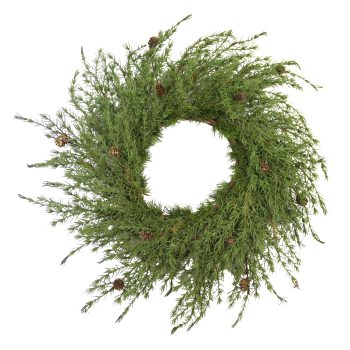 WREATH REAL TOUCH CEDAR 24" GREEN W/PINE CONES