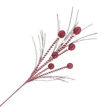 SPRAY CANDY CANE SPIKE W/BALLS/GRASS 33" RED/WHITE