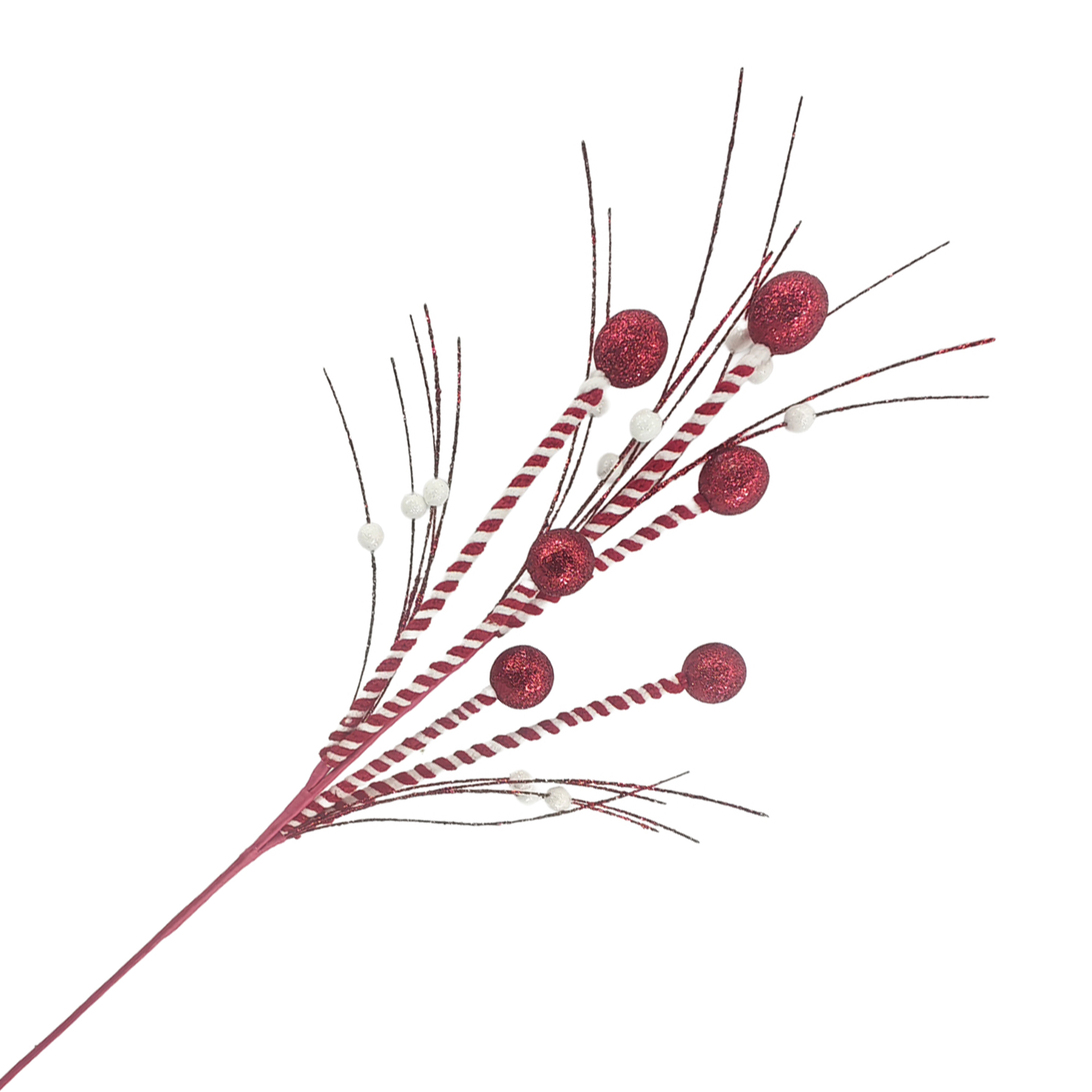 SPRAY CANDY CANE SPIKE W/BALLS/GRASS 33" RED/WHITE