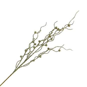 SPRAY CURLY BRACH W/BERRIES 32" GOLD GLITTER