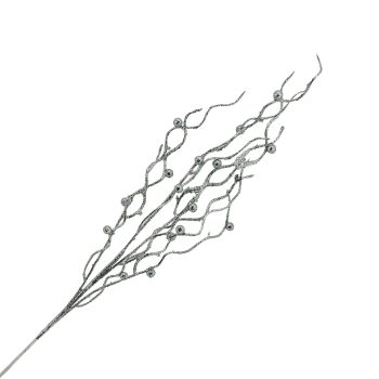 SPRAY CURLY BRANCH W/BERRIES 32" SILVER GLITTER