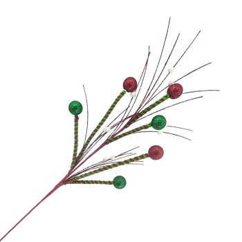 SPRAY SPIKE W/BALLS/GRASS 33" RED/GREEN GLITTER