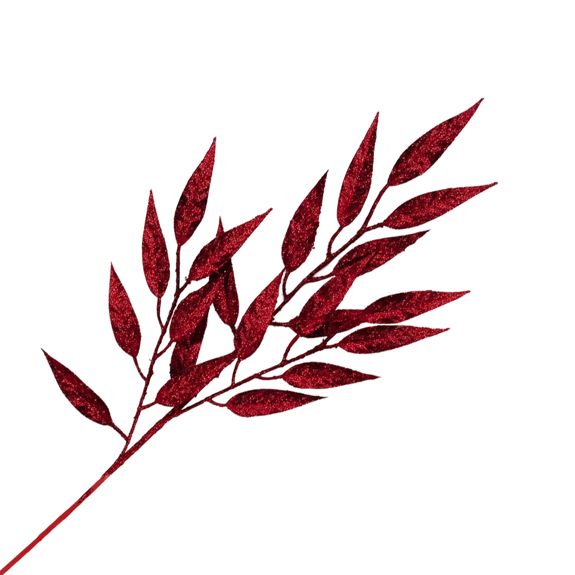 SPRAY ELLIPTIC LEAF 29" BURGUNDY W/GLITTER