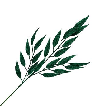 SPRAY ELLIPTIC LEAF 29" DARK GREEN W/GLITTER