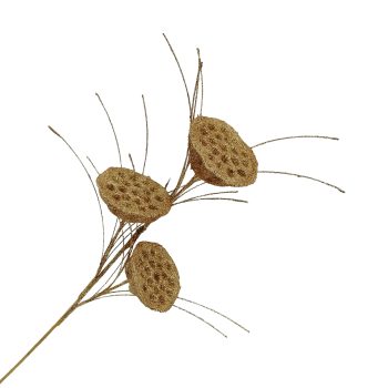 SPRAY LOTUS POD W/GRASS 26" GOLD GLITTER