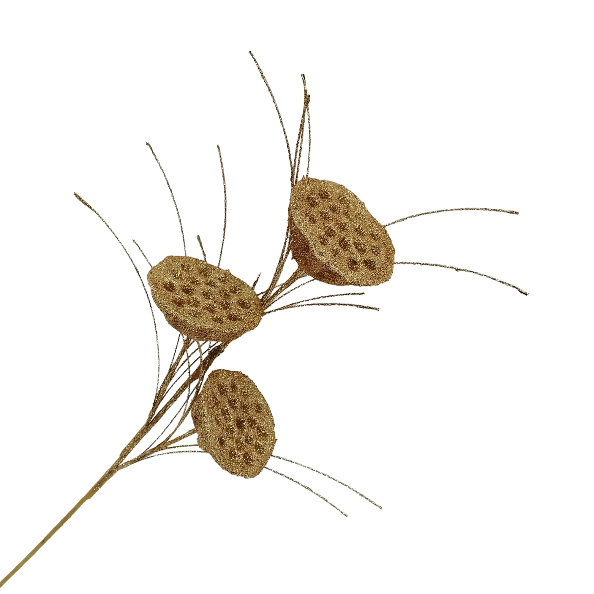 SPRAY LOTUS POD W/GRASS 26" GOLD GLITTER