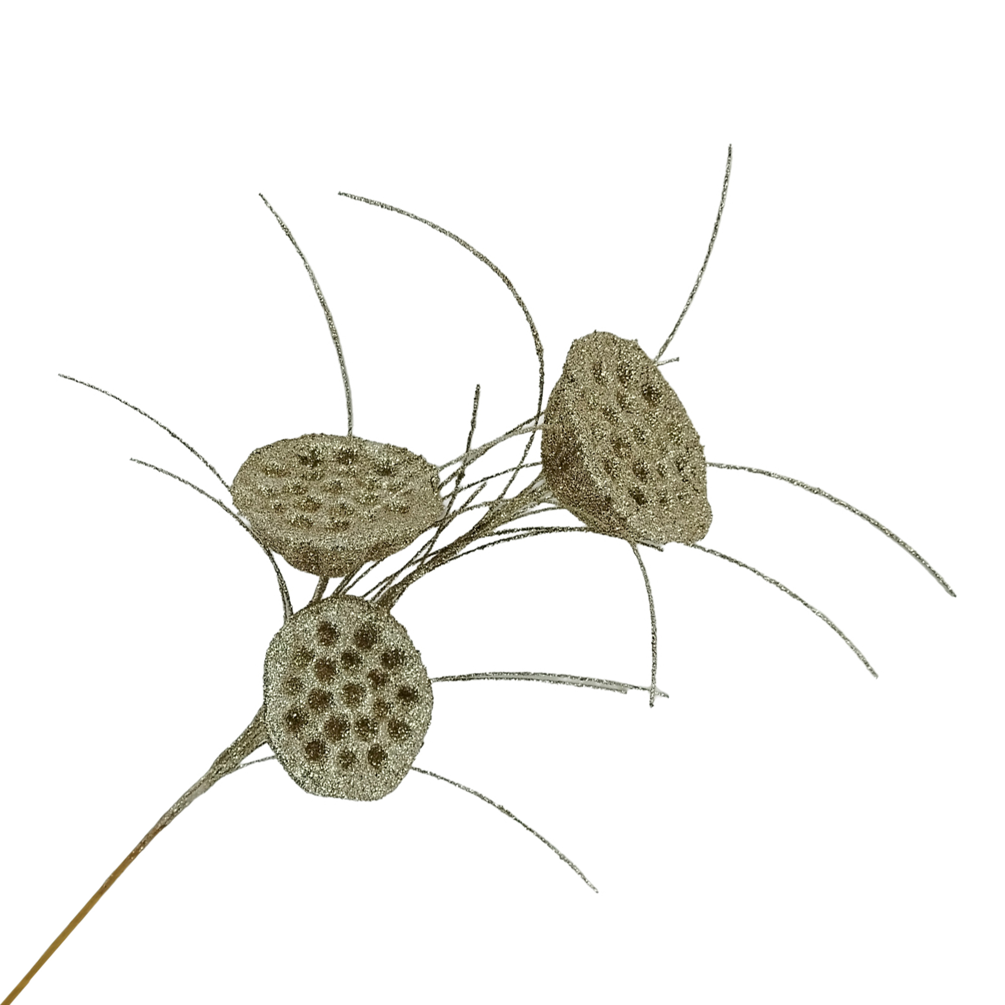 SPRAY LOTUS POD W/GRASS 26" CHAMPAGNE GLITTER