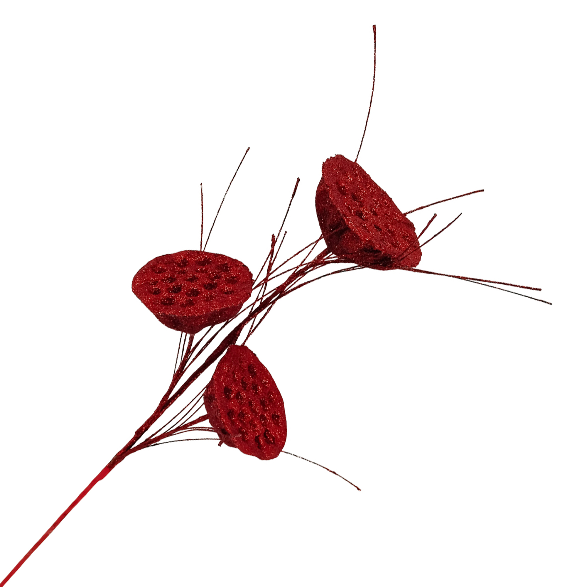 SPRAY LOTUS POD W/GRASS 26" RED GLITTER