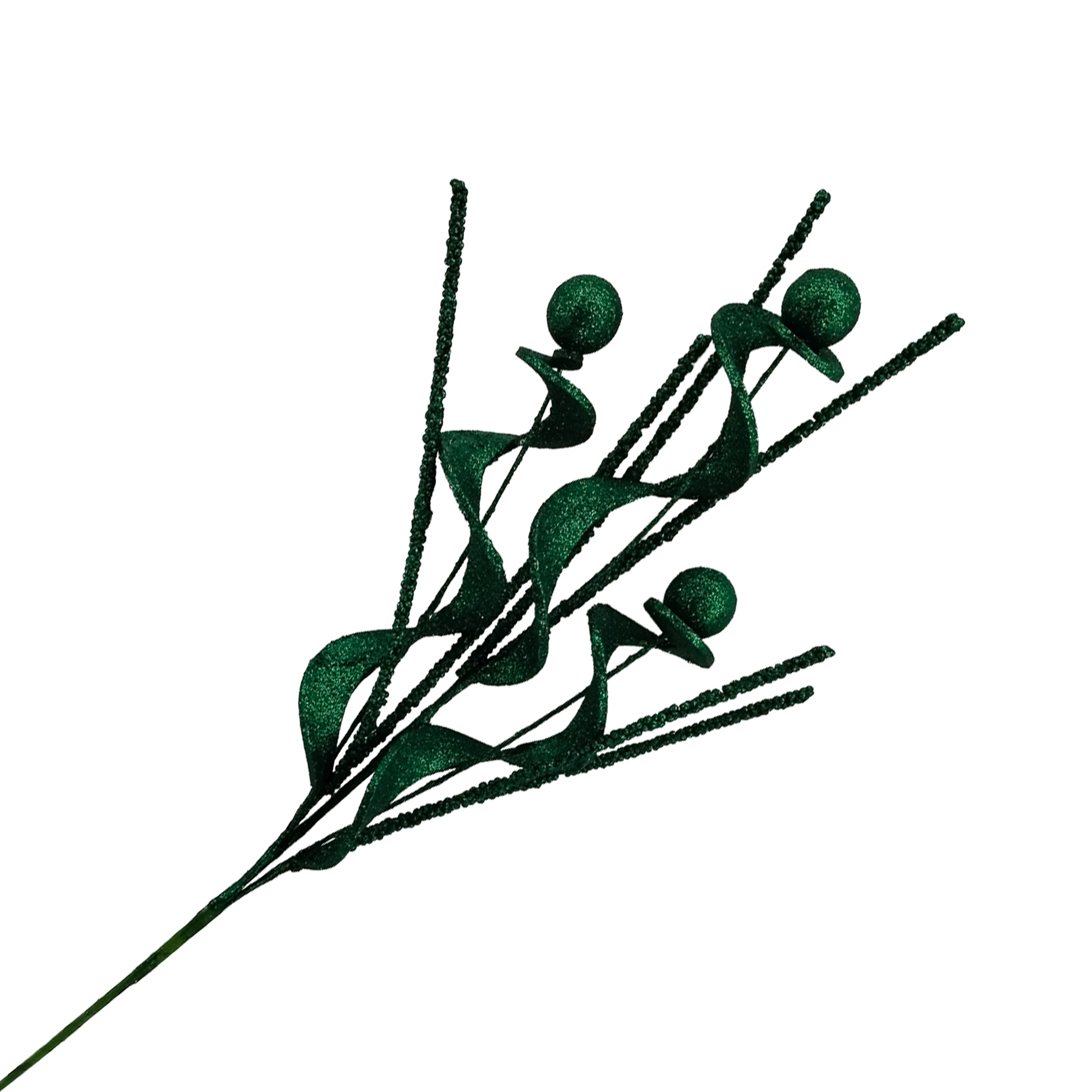 SPRAY SPIRAL W/BALLS 31" DARK GREEN GLITTER