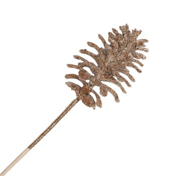 PICK PINECONE ICED 16" ROSE GOLD W/GLITTER