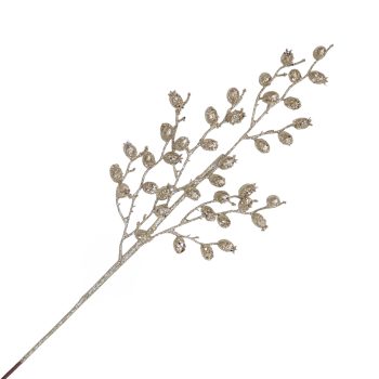 SPRAY BERRY PODS 27" CHAMPAGNE SEQUIN GLITTER