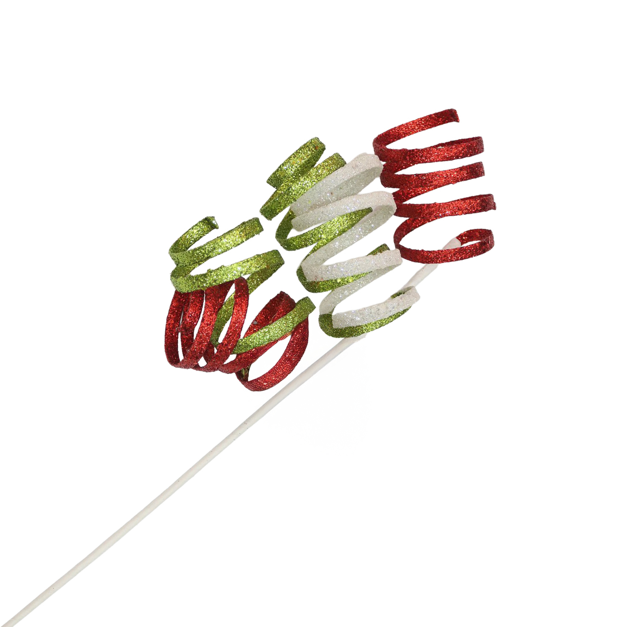 SPRAY CURLY RIBBON 22" RED/GREEN/WHITE W/GLITTER