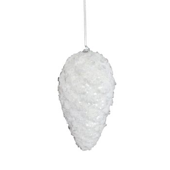 ORN PINECONE GLITTER 230MM/9" WHITE