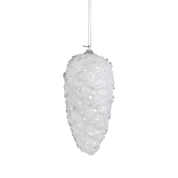 ORN PINECONE GLITTER 180MM/7" WHITE