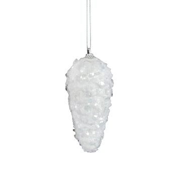 ORN PINECONE GLITTER 130MM/5" WHITE