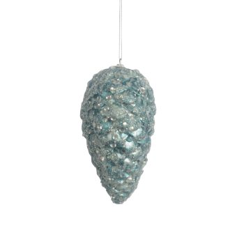 ORN PINECONE METALLIC/GLITTER 230MM/9" BLUE/WHITE