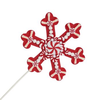 SNOWFLAKE STEM FABRIC 24"X10" RED/WHITE