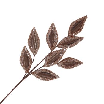 SPRAY FABRIC LEAF 28" DARK BROWN ICED EDGE