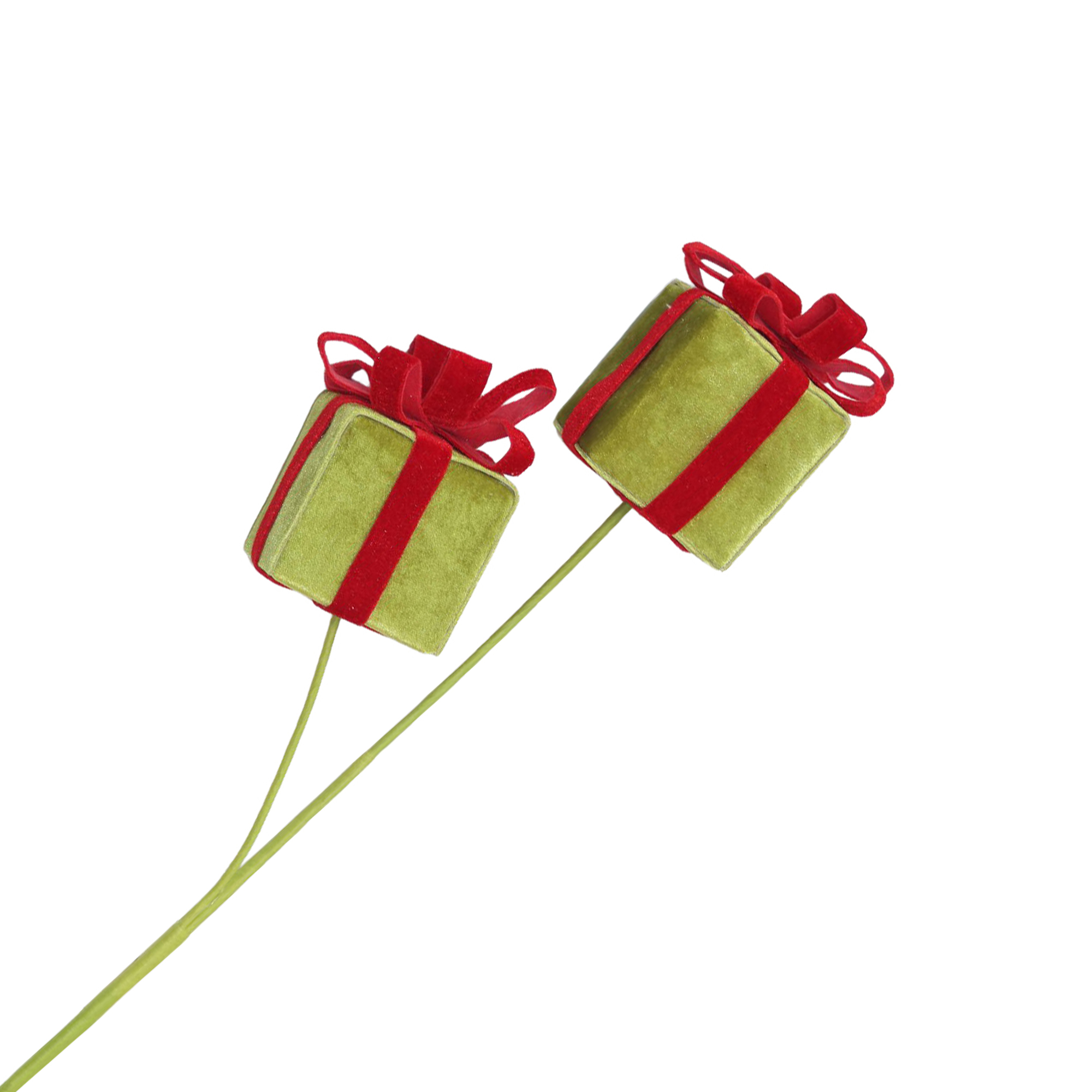 SPRAY GIFT BOX 25"X2 LIME GREEN VELVET W/RED BOW