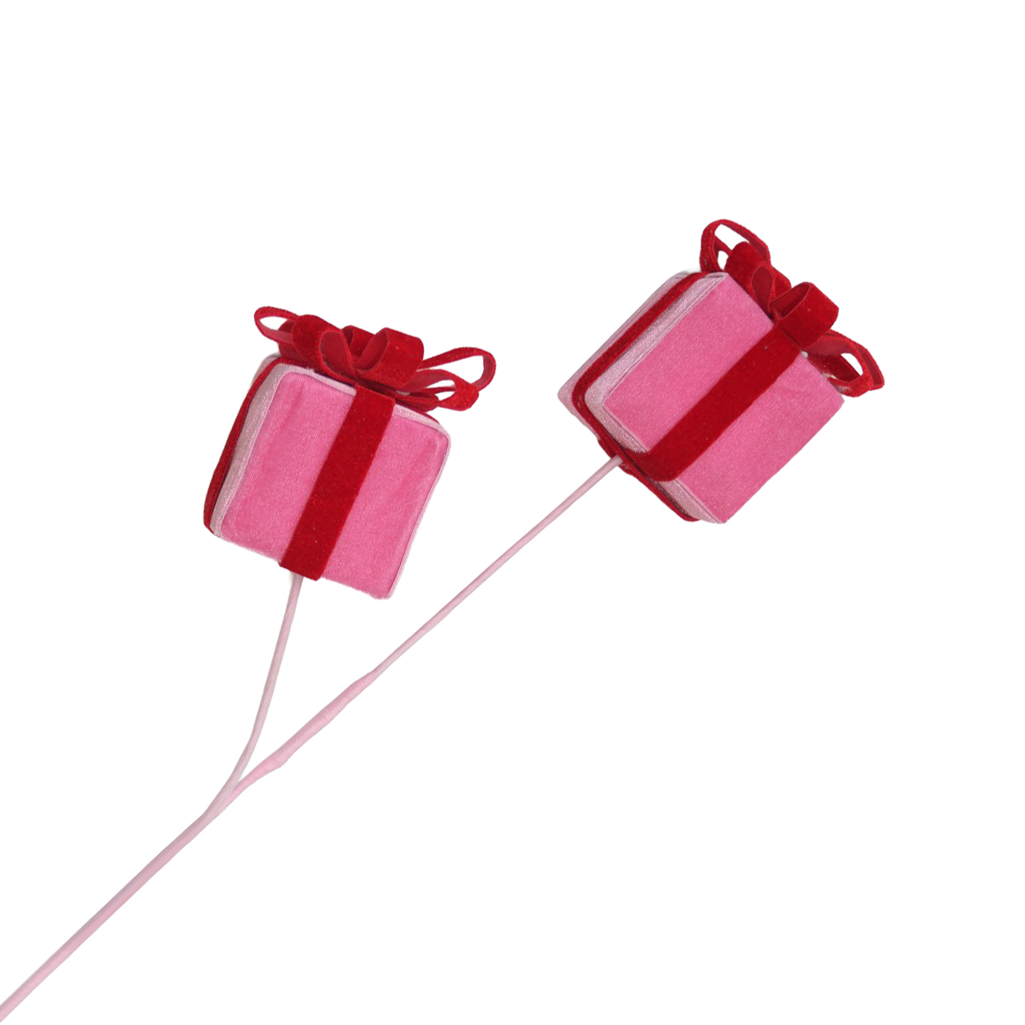 SPRAY GIFT BOX 25"X2 PINK VELVET W/RED BOW