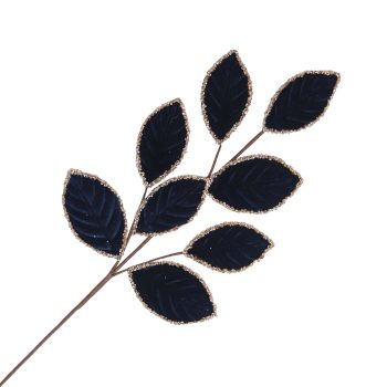 SPRAY VELVET LEAF 26" MIDNIGHT BLUE W/CHAMPAGNE ICE GLITTER EDGE