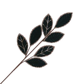 SPRAY VELVET LEAF 27" EMERALD W/SEQUINS GLITTER