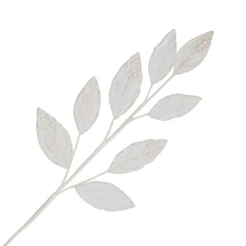 SPRAY VELVET LEAF 28" WHITE W/GLITTER